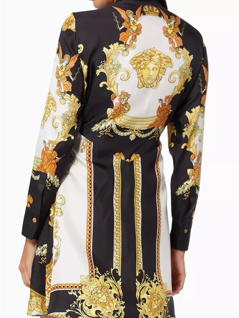 Versace Gray Satin Baroque Medusa Renaissance Shirt Dress Size 44
